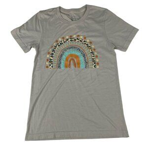 Lulu Mac Women's Rainbow T-Shirt S Tan Orange Blue Cotton Polyester